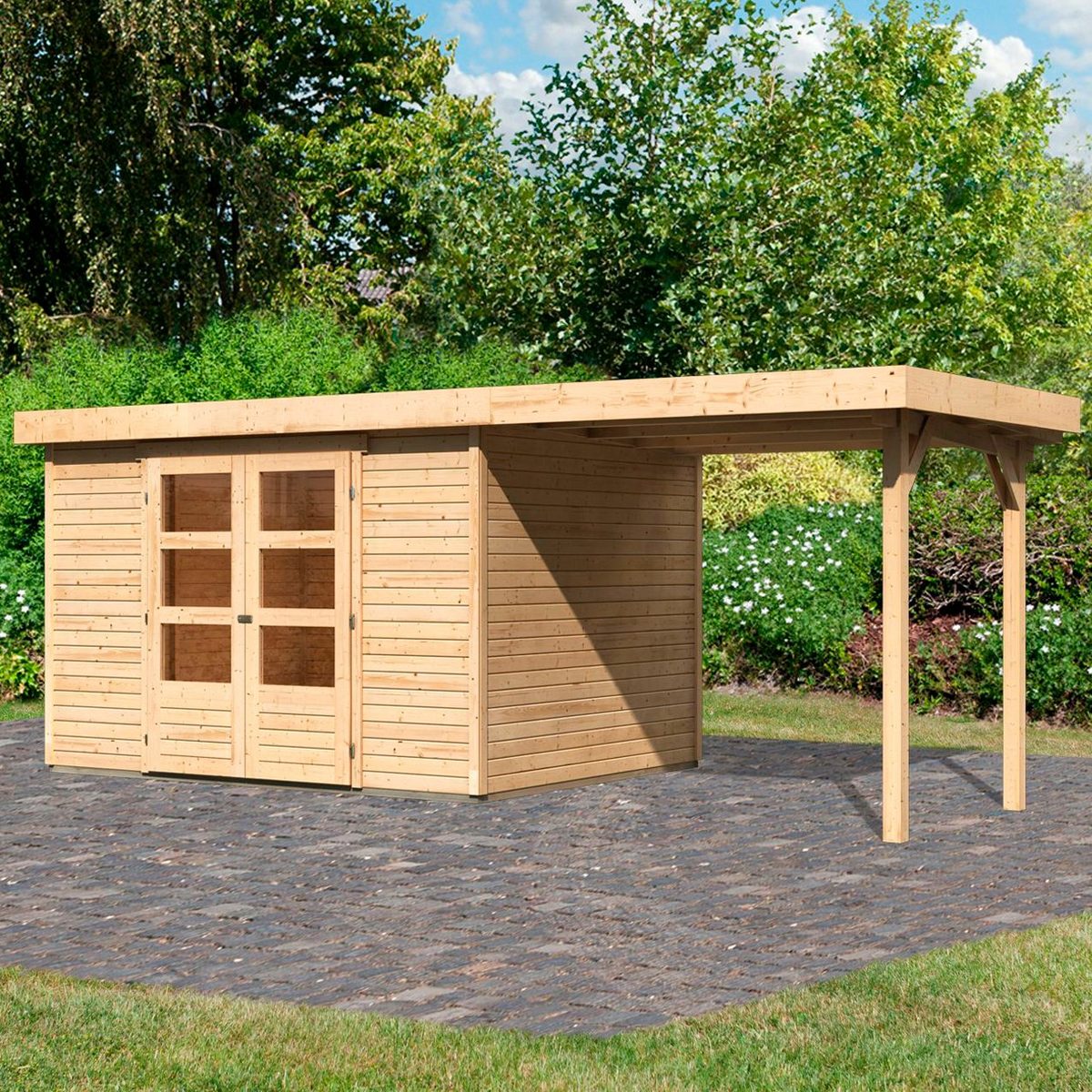 Karibu Gartenhaus "Arnis 5" SET anthrazit mit Anbaudach 2