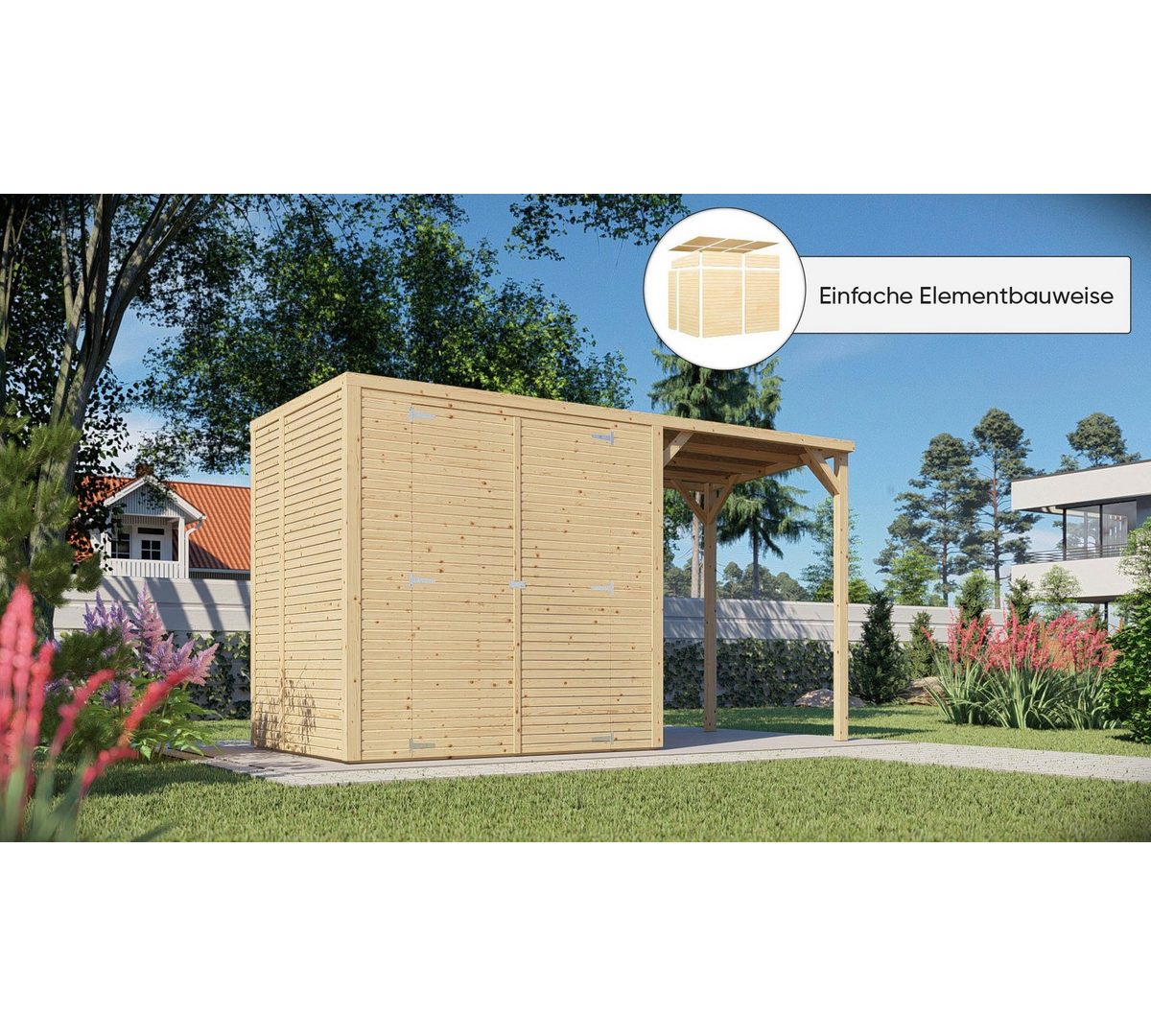 KONIFERA Gartenhaus Beno 2 PLUS Fineline Flachdach