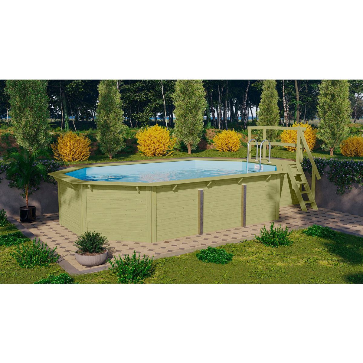 Karibu Achteckpool Rimini 4X mit Sonnendeck (Set