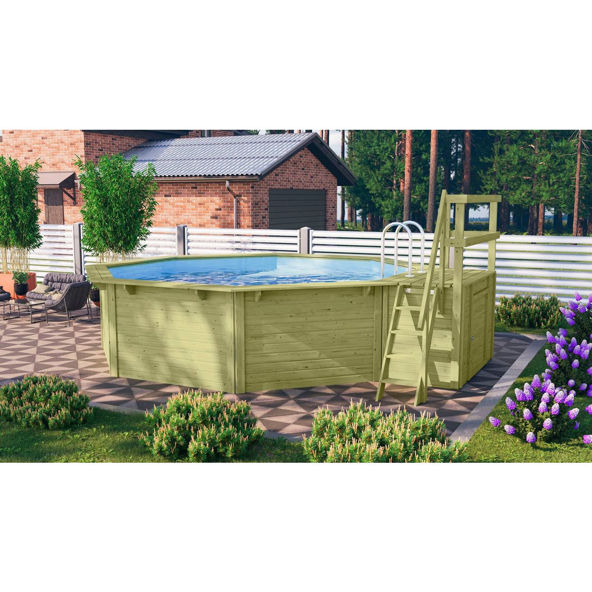 Karibu Achteckpool Rimini 2X mit Sonnendeck (Set
