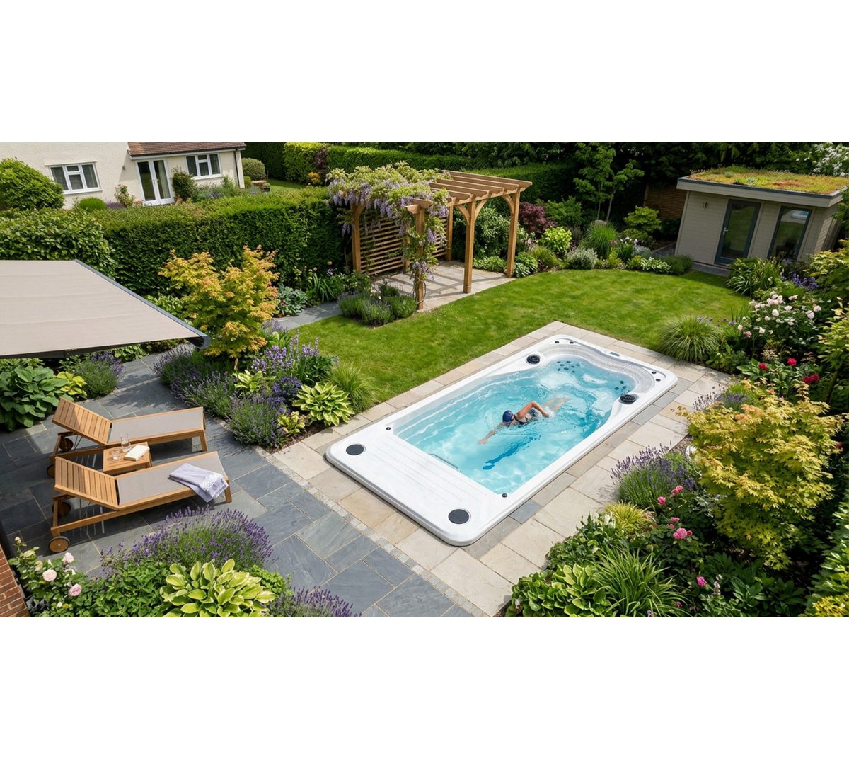 SPA Kompagniet Whirlpool Scandinavic Wood Art "Kefalonia" Swim Spa Gegenstromanlage 490×228 cm