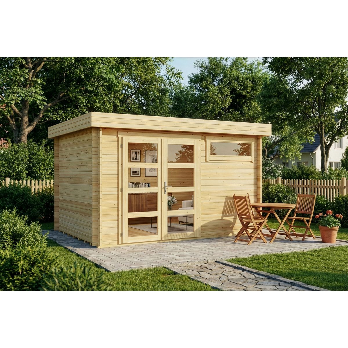 Alpholz Gartenhaus Holz Leandro Natur Inkl. Boden 28mm Wandstärke