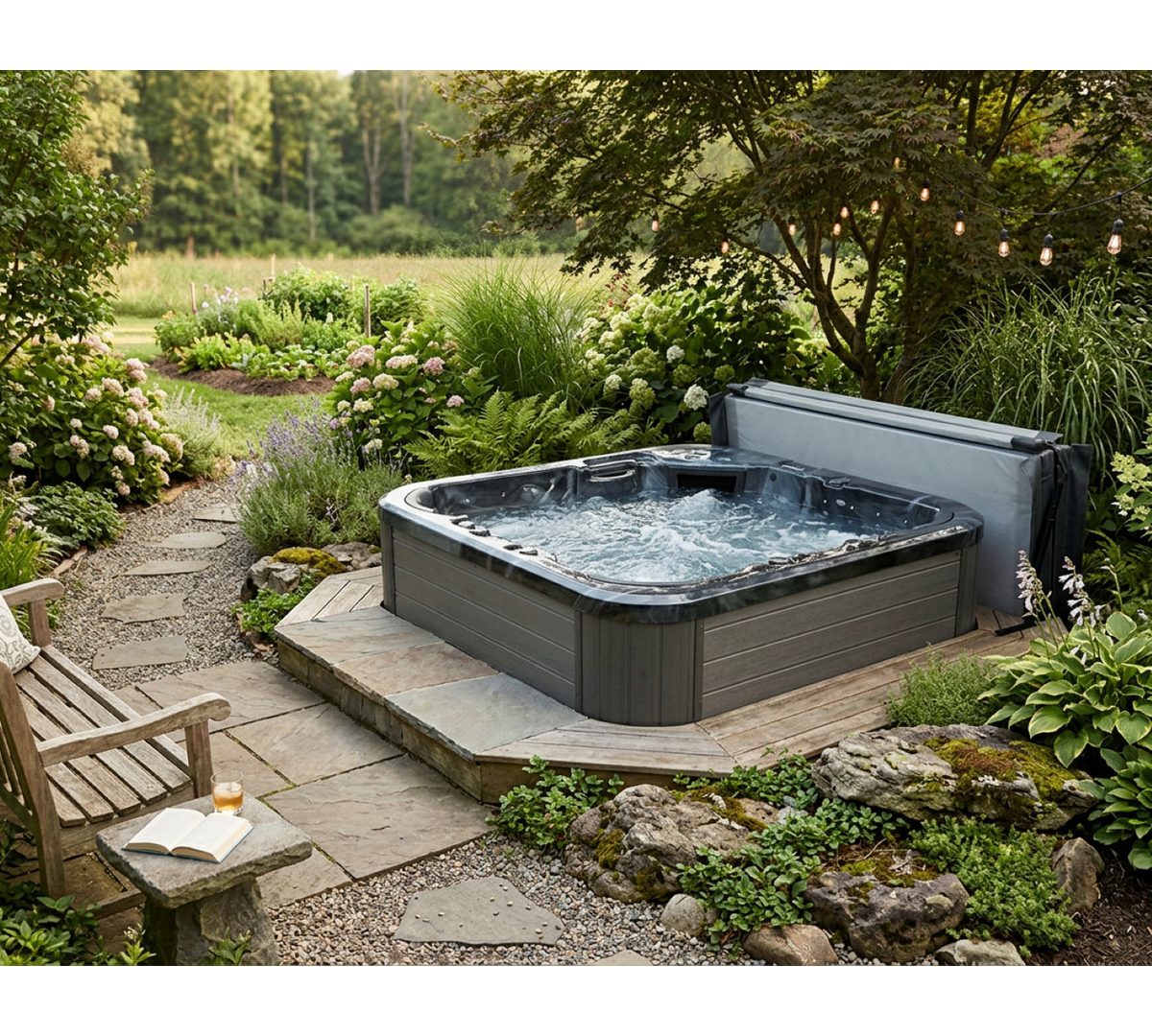 SPA Kompagniet Whirlpool Scandinavic Wood Art "Gotland" Outdoor Whirlpool 5P 2 Liegen 216×216cm