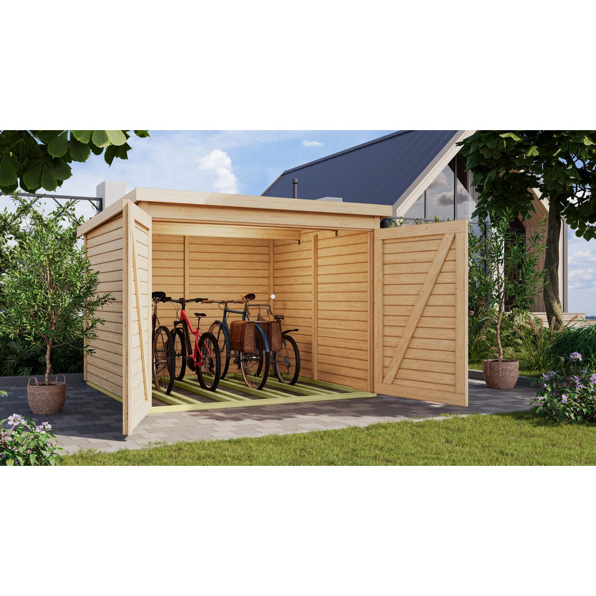 Karibu Gartenhaus Fahrradgarage aus Fichtenholz mit 4 Stellplätzen