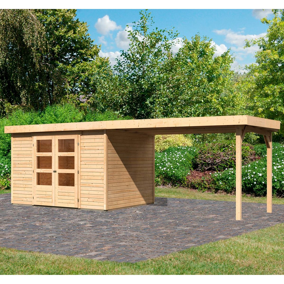Karibu Gartenhaus "Arnis 5" SET anthrazit mit Anbaudach 2