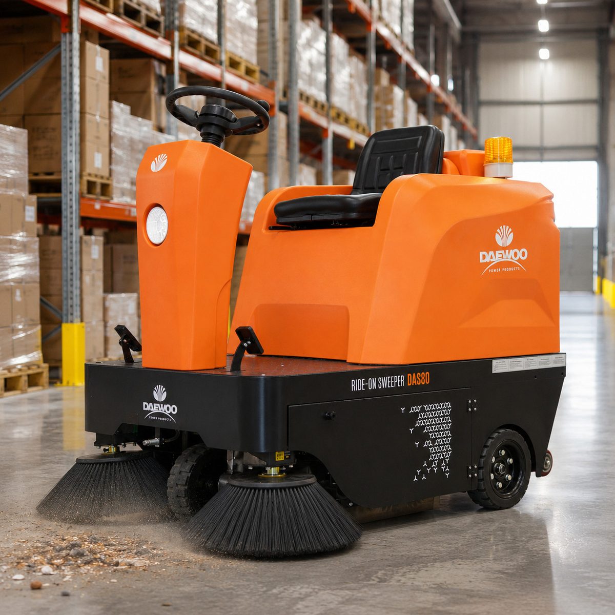DeTec. Kehrmaschine DAEWOO DAS80 Aufsitz Kehrgerät mit 48V 6.380 m²/h Flächenleistung