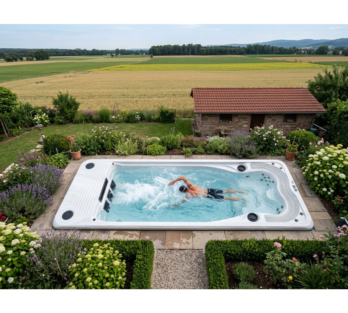 SPA Kompagniet Whirlpool Scandinavic Wood Art "Elba" Swim Spa mit Gegenstromanlage 590×228 cm