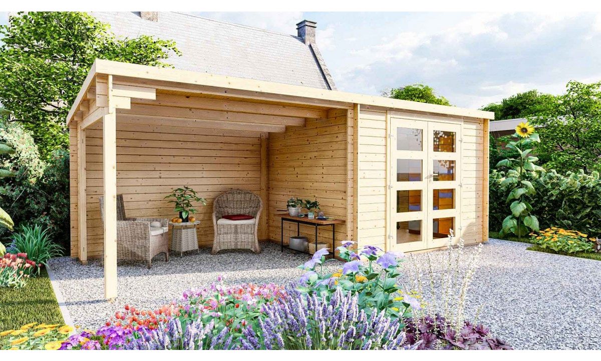 Finn Art Blockhaus Gartenhaus Flachdach 6x3m Holz Funny 4 in 28mm Wandstärke