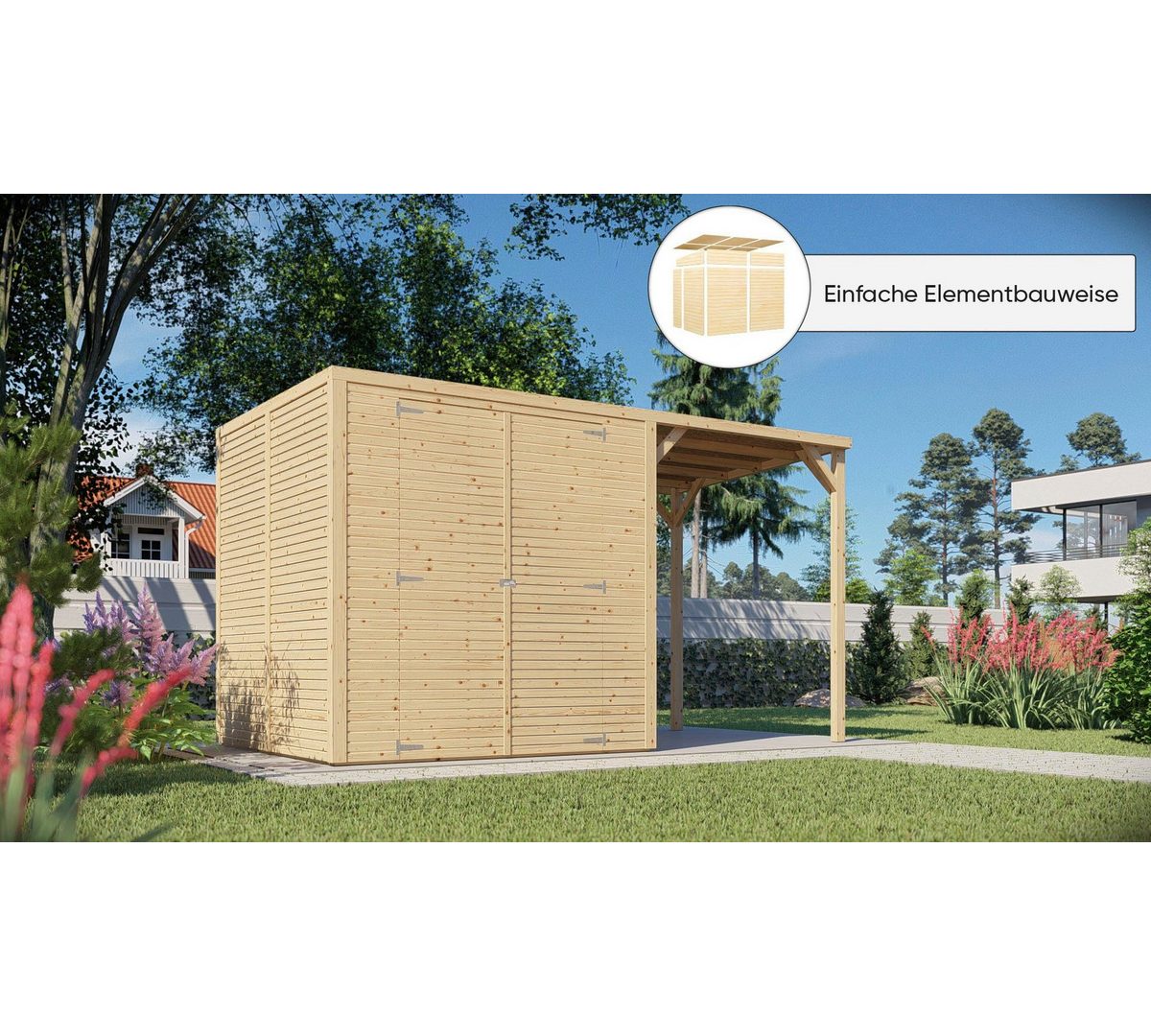 KONIFERA Gartenhaus Beno 3 PLUS Fineline Flachdach