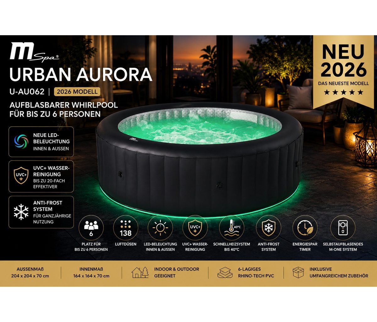 mSpa Whirlpool Whirlpool AURORA U-AU062 NEU 2026- Ø 204 cm - ganzjährig Outdoor Pool