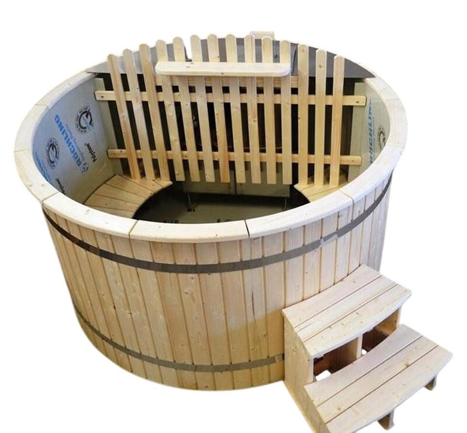 JVmoebel Whirlpool-Badewanne Brauner Holz-Outdoor-Spa mit Heiz- und Massagesystem