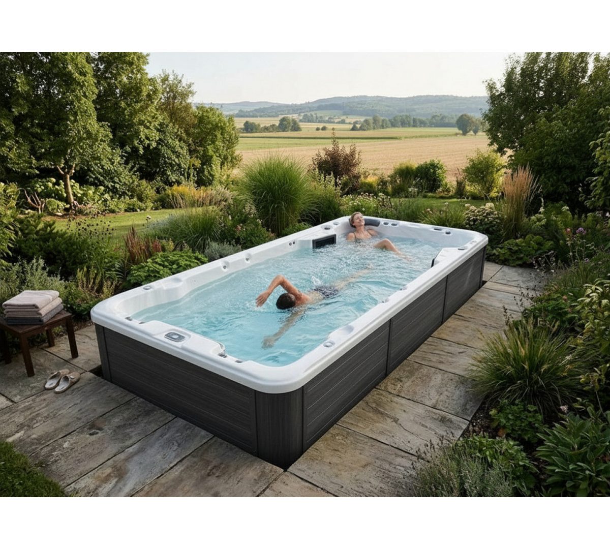 SPA Kompagniet Whirlpool Scandinavic Wood Art "Tilos" Swim Spa mit Gegenstromanlage 450x230 cm