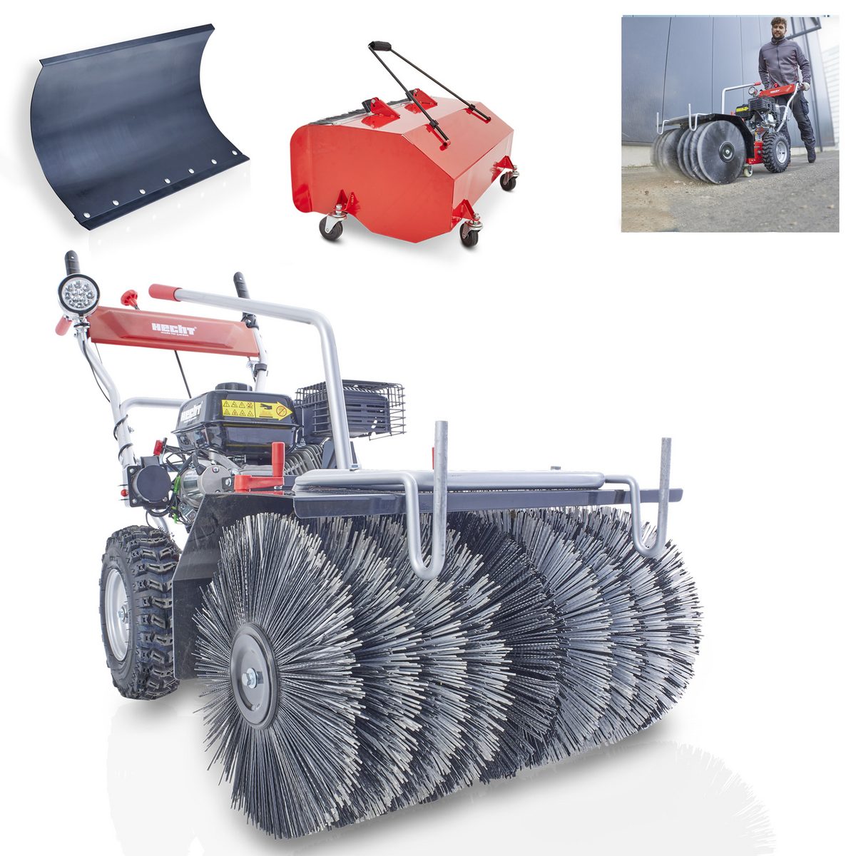 Hecht Benzin-Kehrmaschine 8616 SE mit Schneeschild Auffangbox