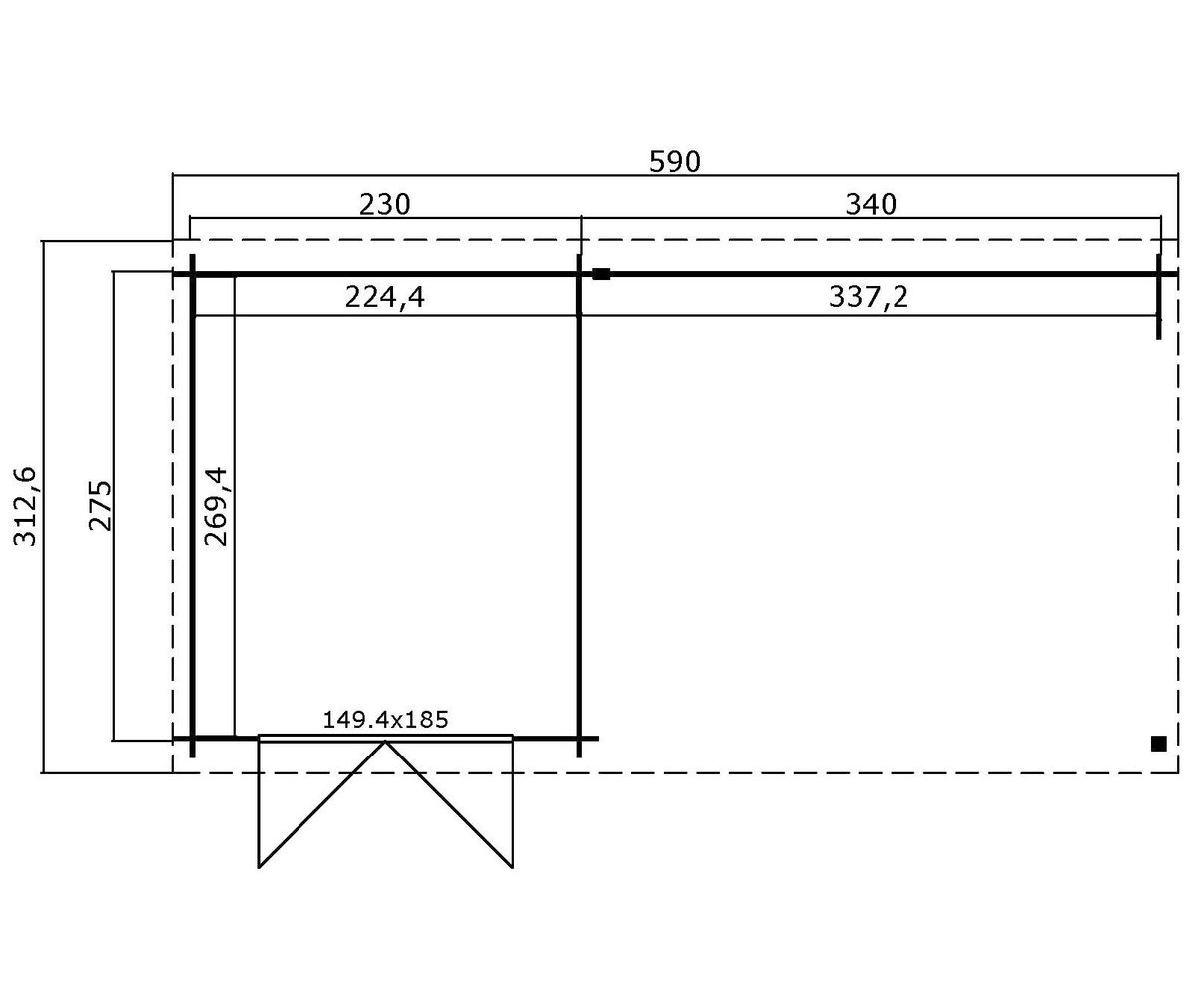 BxT: 590x295 cm