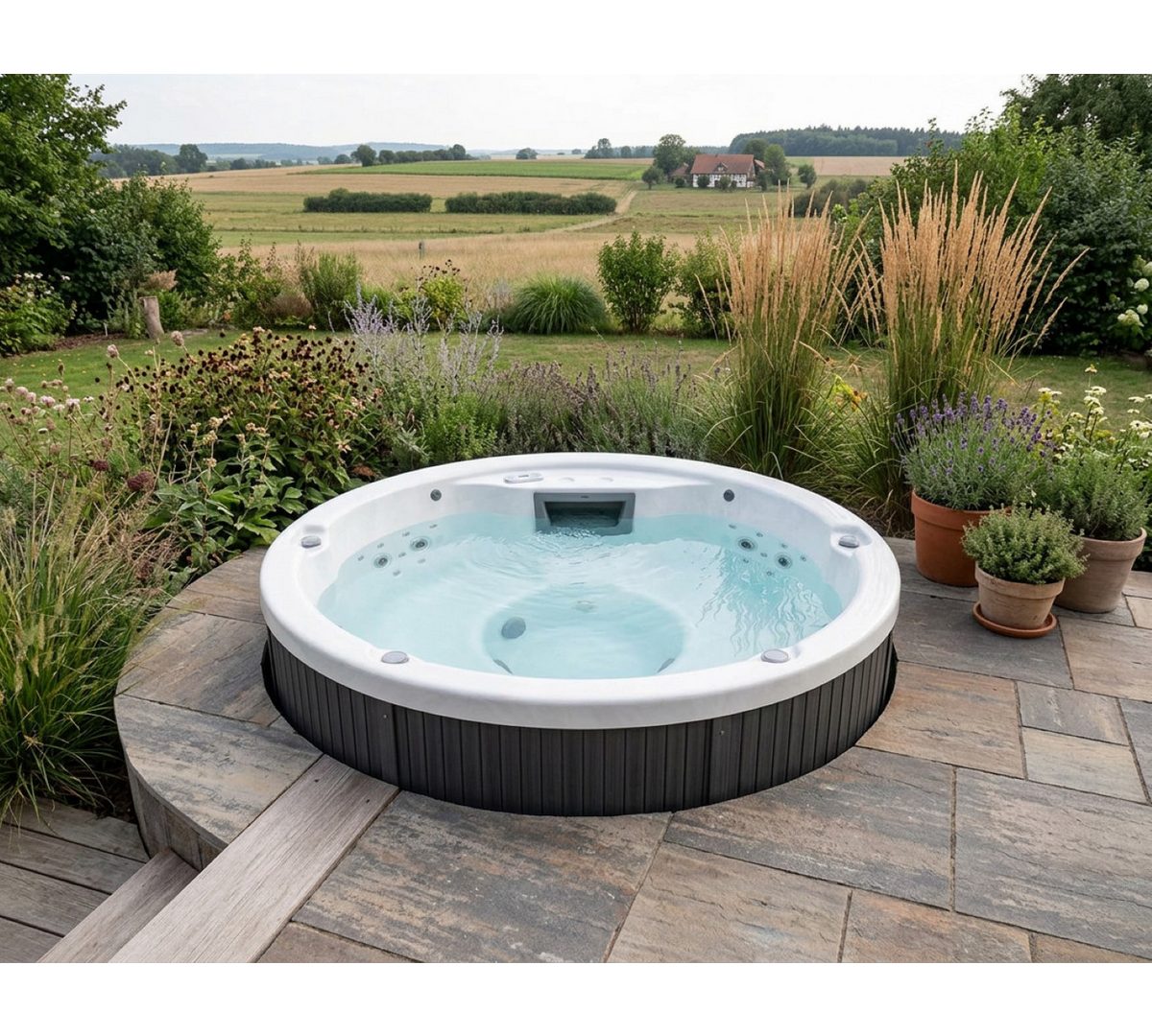 SPA Kompagniet Whirlpool Scandinavic Wood Art "Helgoland" XXL Outdoor Whirlpool 8P rund 215×215