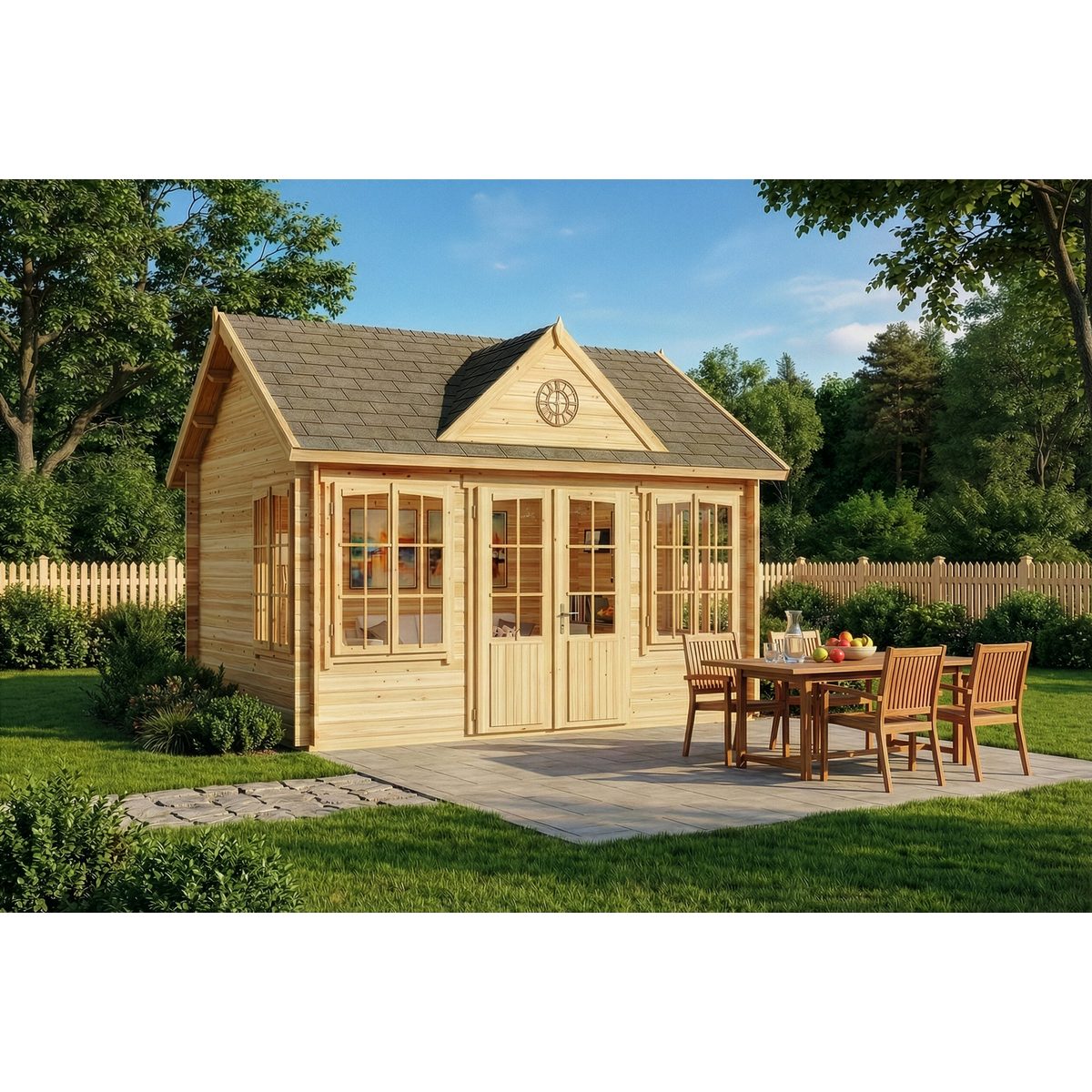 Alpholz Gartenhaus Holz CLOCKHOUSE® Natur 28mm Wandstärke