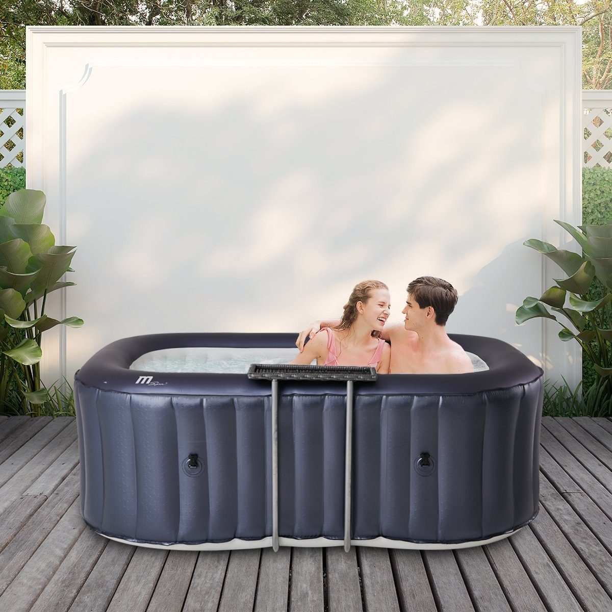 mSpa Whirlpool aufblasbar Urban Nest U-NE021 für 2 Personen mit Rattan-Tisch