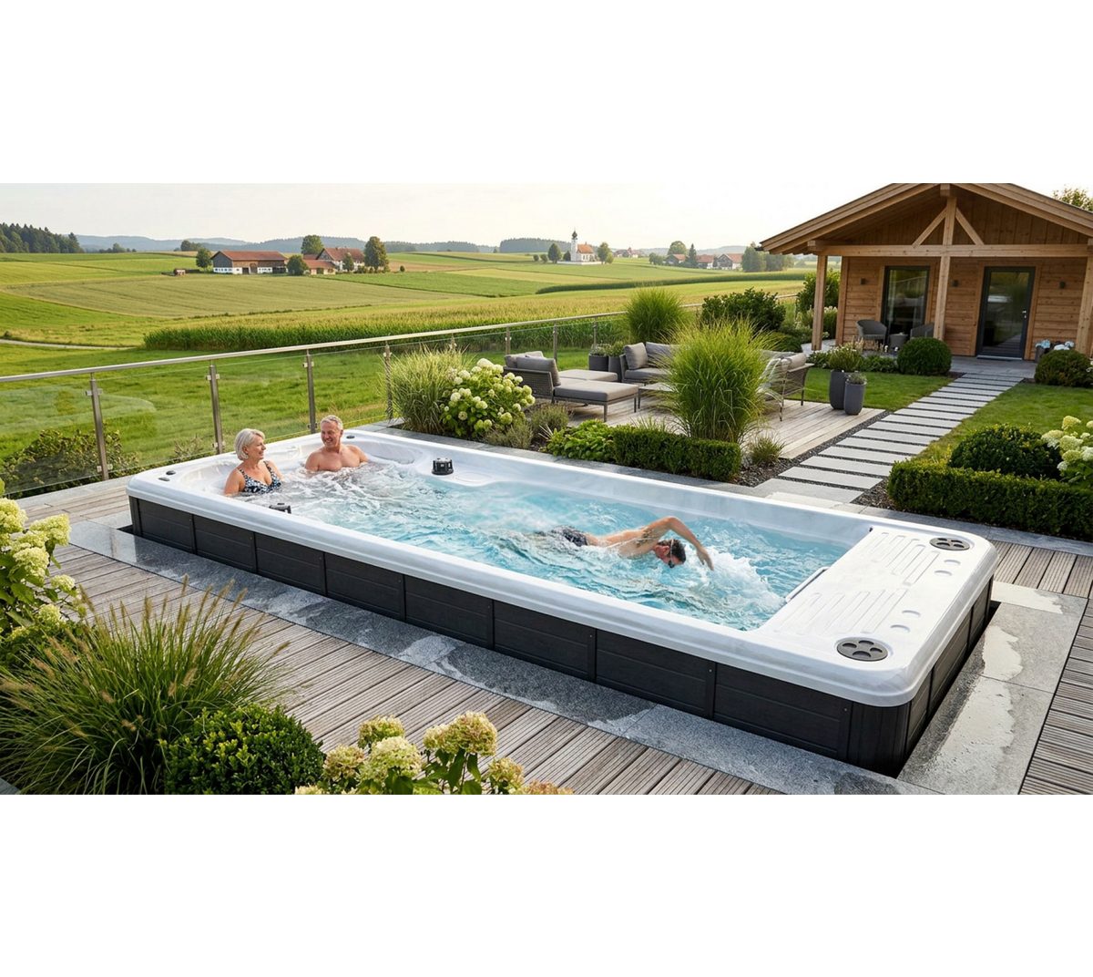 SPA Kompagniet Whirlpool Scandinavic Wood Art "Linosa" Swim Spa Gegenstrom Doppelturbine
