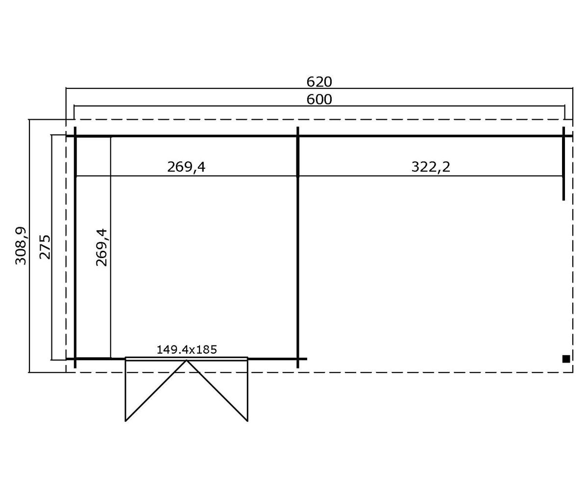 BxT: 620x309 cm