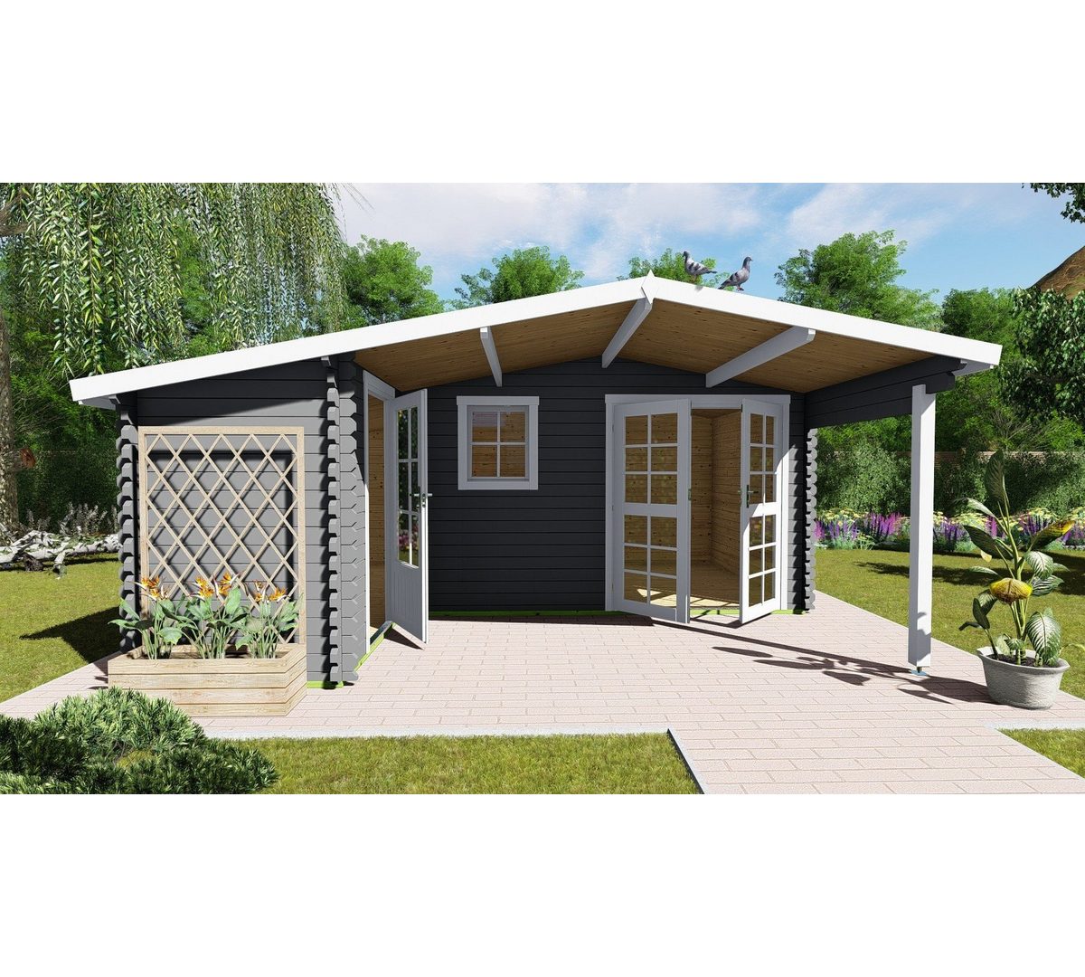Finn Art Blockhaus Gartenhaus 5x5m Holz Schweden 33 in 28mm Wandstärke