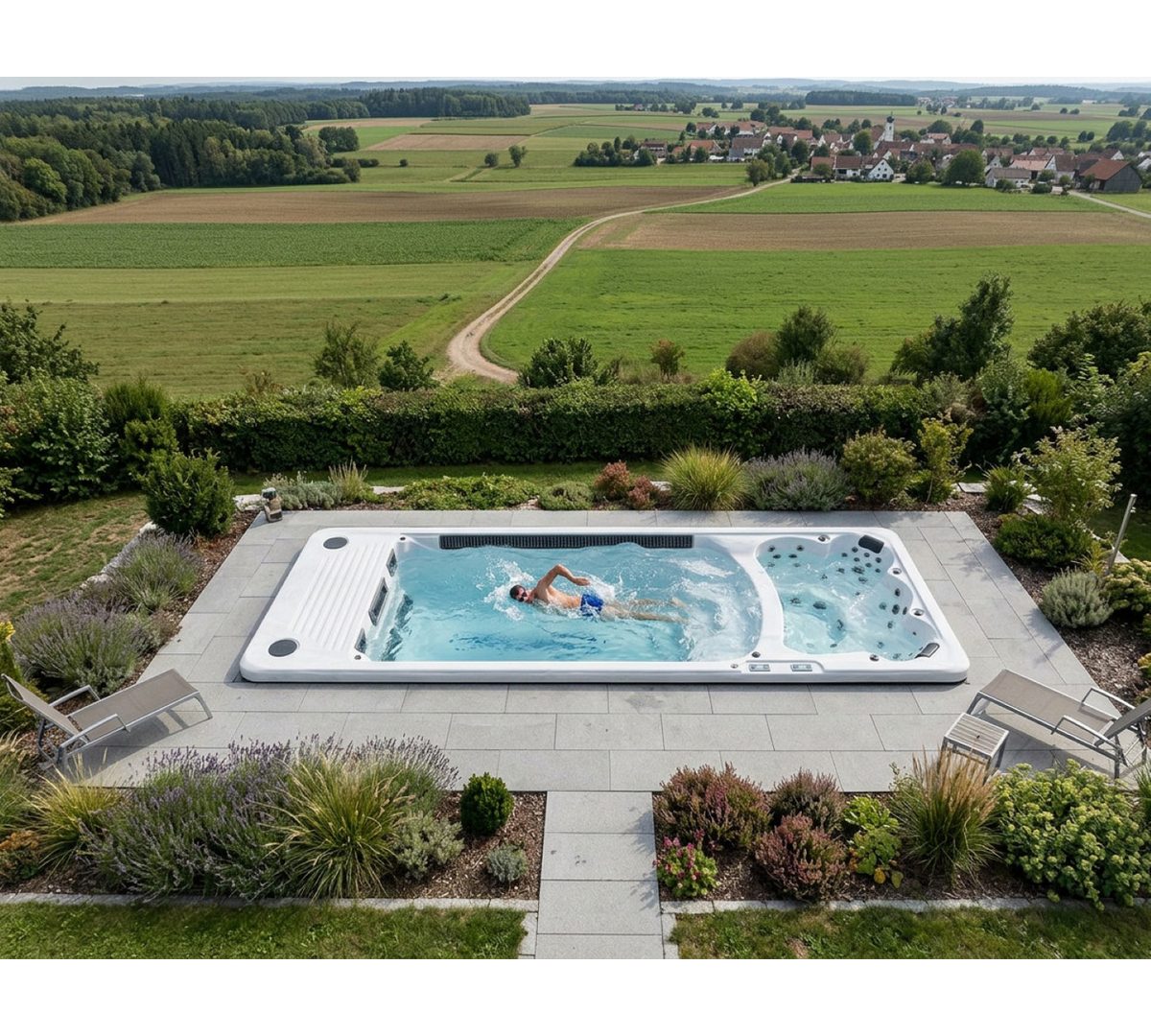 SPA Kompagniet Whirlpool Scandinavic Wood Art "Capri" Swim Spa - Doppelbecken 4P 590×228 cm