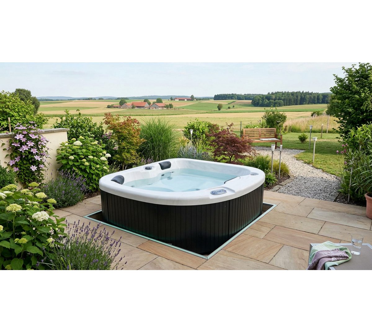 SPA Kompagniet Whirlpool Scandinavic Wood Art "Langeoog" Outdoor Whirlpool 2P 2x Liegesitze