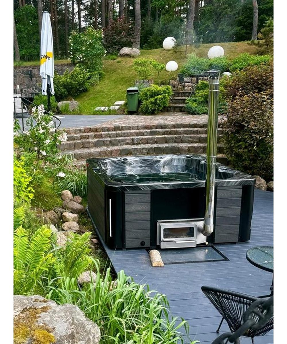 JVmoebel Whirlpool Badefass Whirlpool Gartenpool aus Thermoholz mit Holzofen