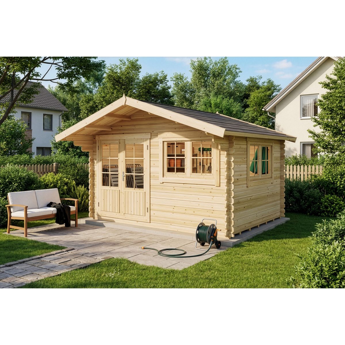 Alpholz Gartenhaus Holz Gabriel 400 x 300 cm Natur Inkl. Boden 28mm Wandstärke