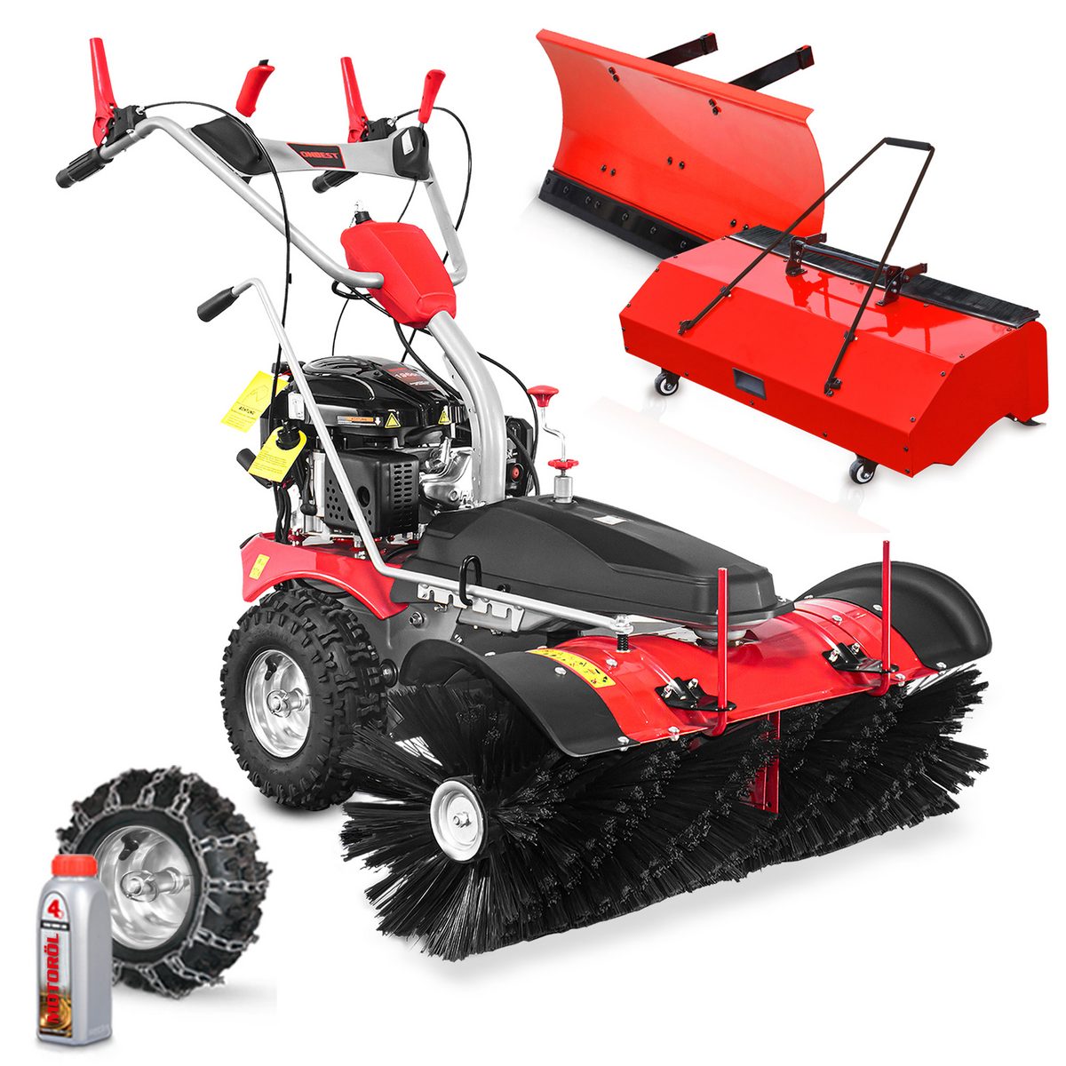 Onbest Benzin-Kehrmaschine S-100 LE mit Auffangbox Schneeschild Schneeketten