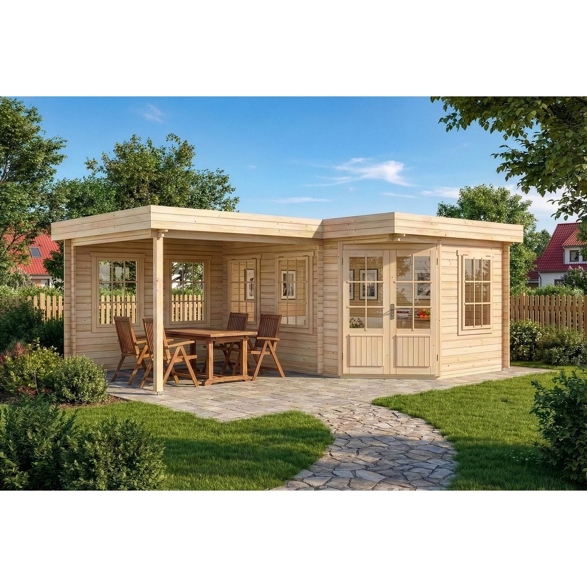 Alpholz Gartenhaus Holz 5-Eck Pepe Natur 28mm Wandstärke
