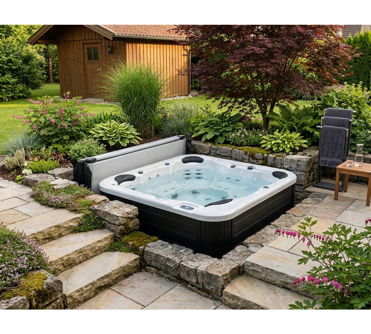 SPA Kompagniet Whirlpool Scandinavic Wood Art "Poel" Outdoor Whirlpool 6P Edelstahl-Düsen