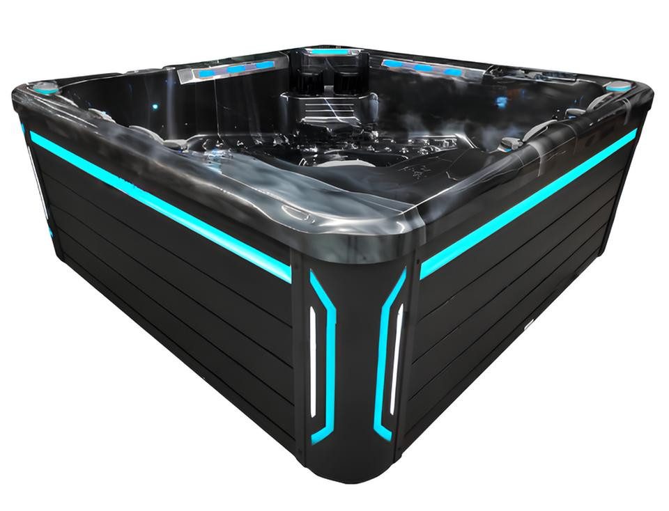 JVmoebel Whirlpool-Badewanne Schwarzer Outdoor-Spa Hot Tub aus Acryl mit Massagefunktion