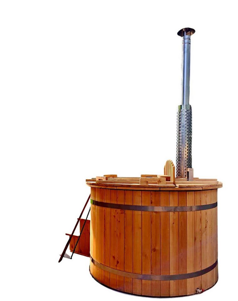 JVmoebel Whirlpool Badefass aus Thermoholz mit externem Holzofen für den Garten