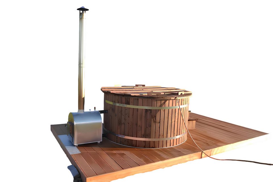 JVmoebel Whirlpool Holz Badefass mit externem Thermoholzofen für Garten und Pool