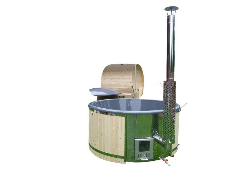 JVmoebel Whirlpool Holzbadefass mit externem Ofen für entspannende Gartenmomente