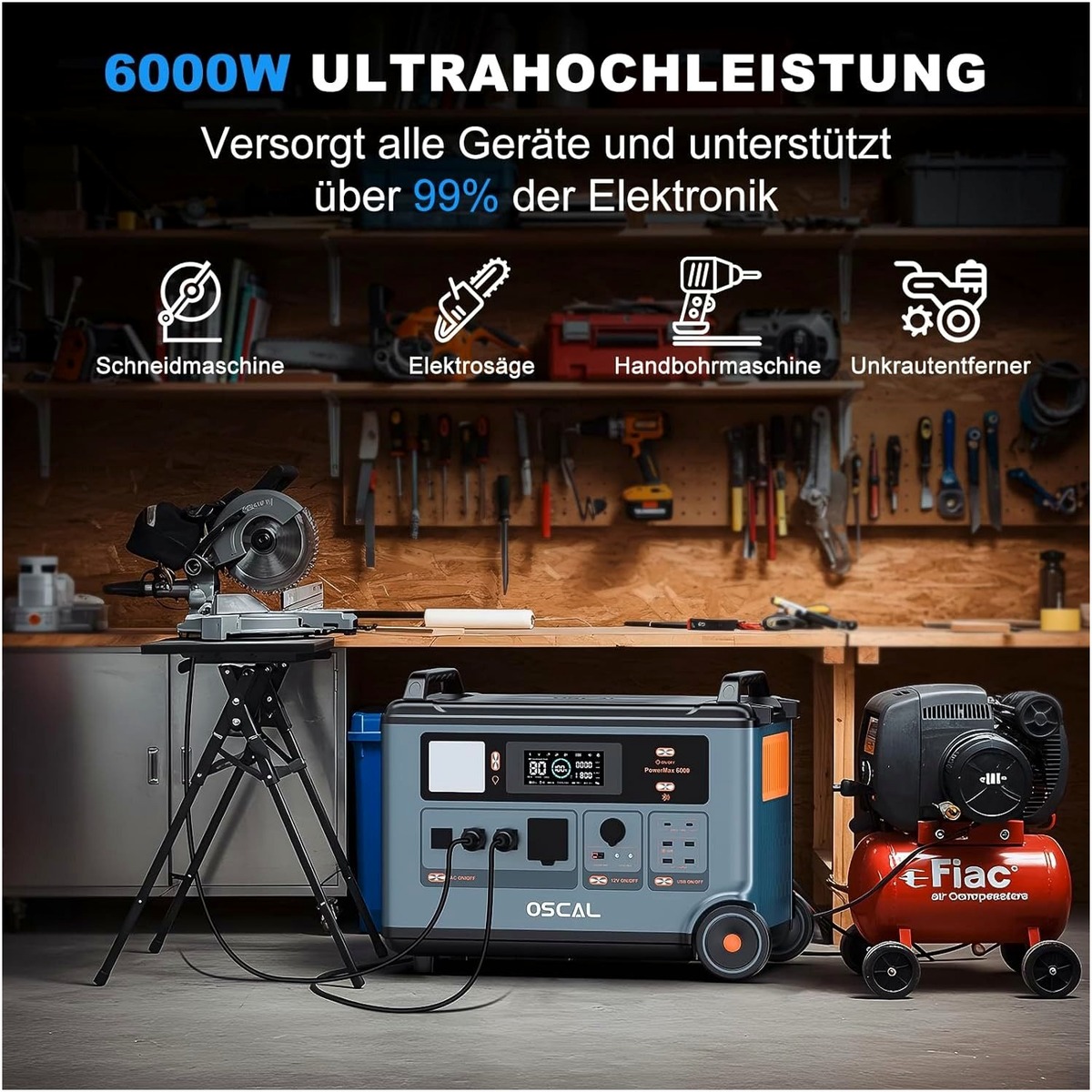 Powerboost: OSCAL Solargenerator 6000W mit Kapazit – Seitenansicht
