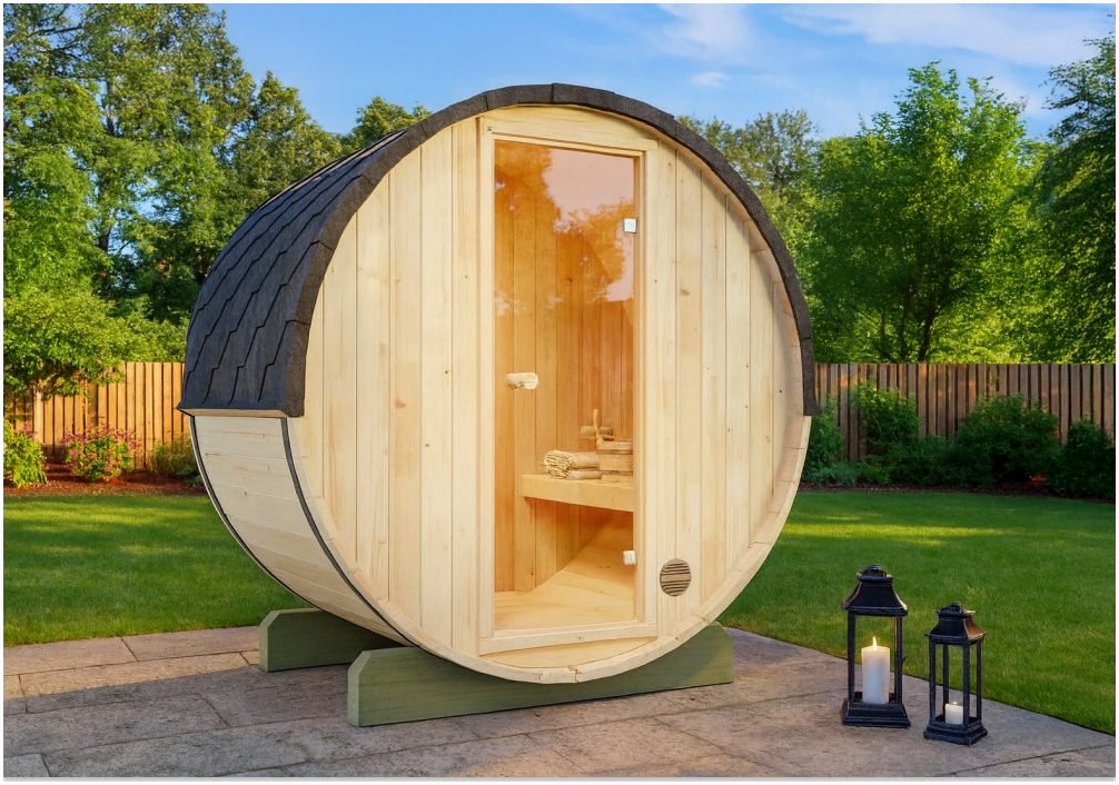 FinnTherm FinnTherm Fass-Sauna Mini - Gemütliches Saunieren – Außenansicht