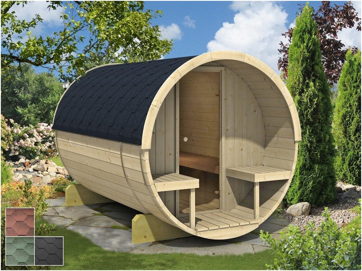 finn-art-blockhaus-gartensauna-37529302-produktbild Finn Art Blockhaus Komfortable Finnische Fasssauna - Finn Art Blockha – Außenansicht