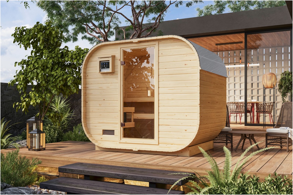 Karibu Karibu Fass-Sauna 'Quadro 1 Plus' - Entspannung in – Außenansicht