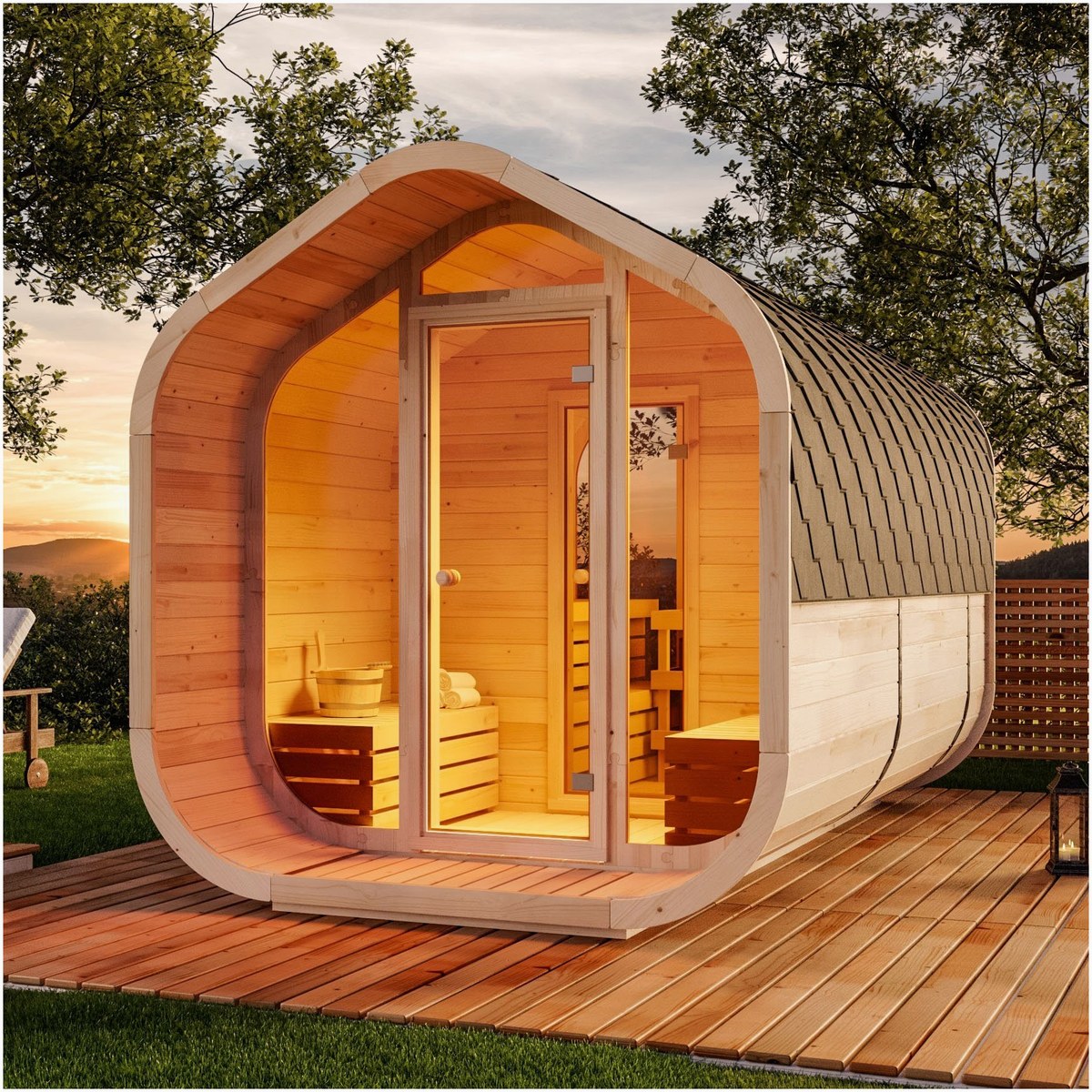FinnTherm FinnTherm ScandiCube Wave Deluxe - Exklusive Fasss – Innenansicht