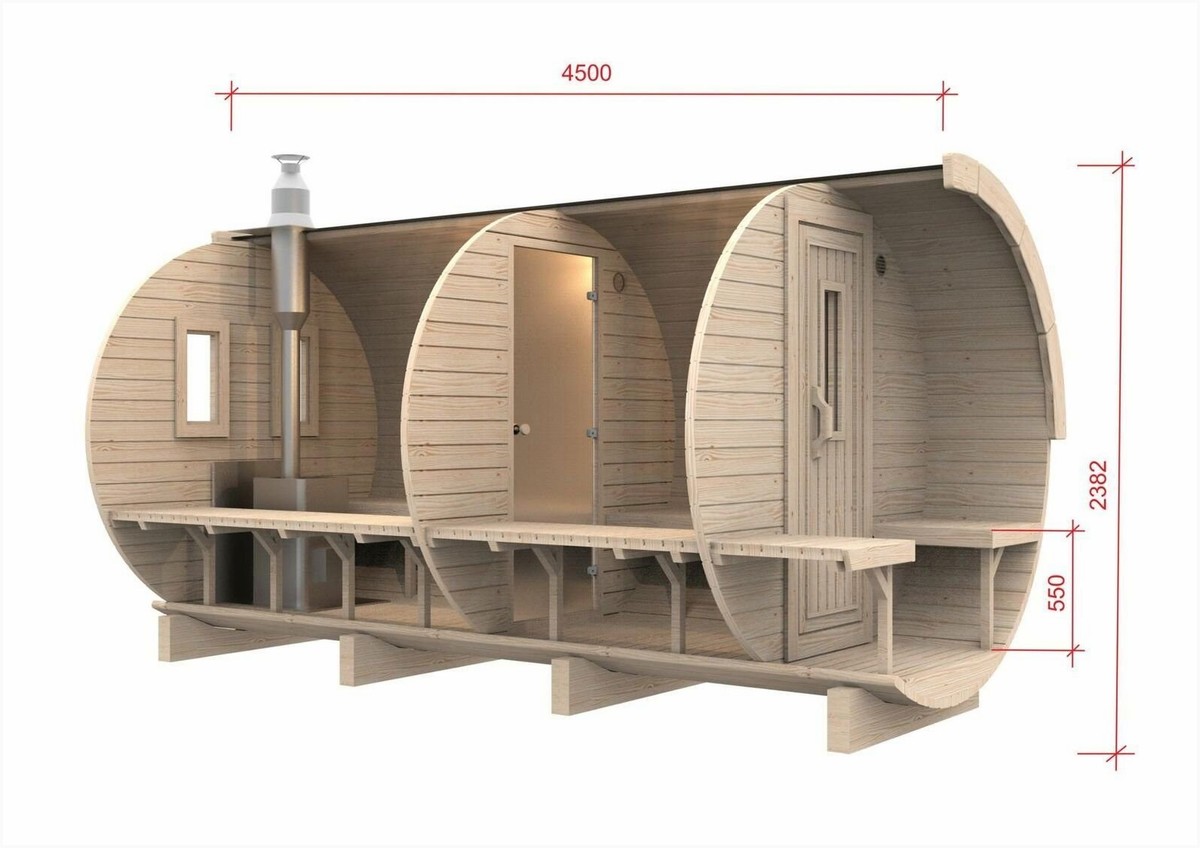 JVmoebel JVmoebel Fass-Sauna: Entspannung in einem einzigar – Innenansicht