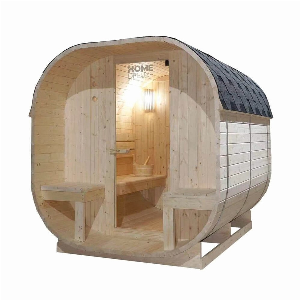 DEKO VERTRIEB BAYERN DEKO VERTRIEB BAYERN: Luxuriöse Outdoor-Fasssauna – Außenansicht