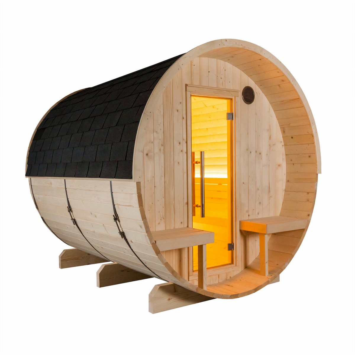HARVIA Harvia Kuusi 240 - Elegante Fass-Sauna für den Gar – Außenansicht