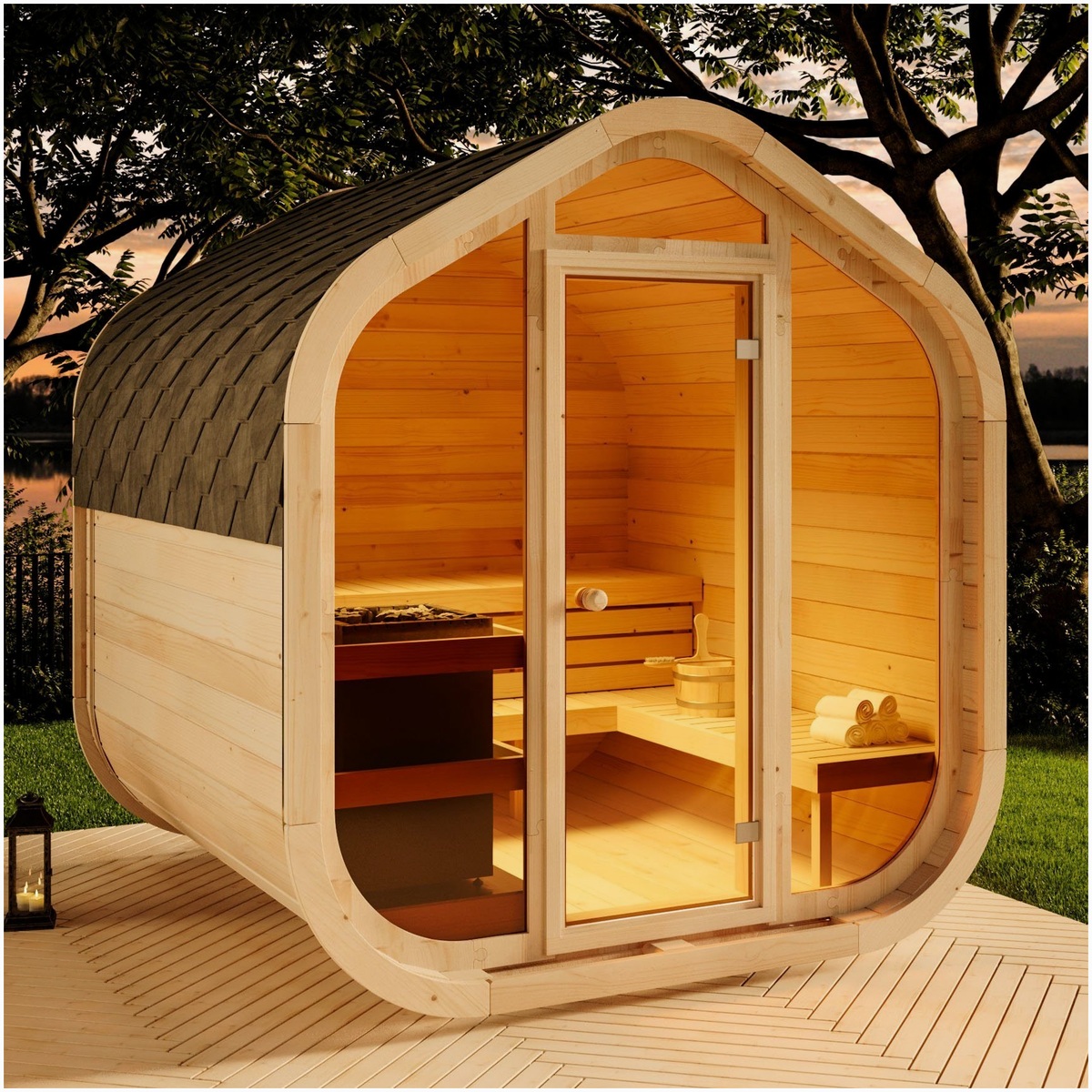 FinnTherm FinnTherm ScandiCube Wave - Exklusives Saunaerlebn – Innenansicht