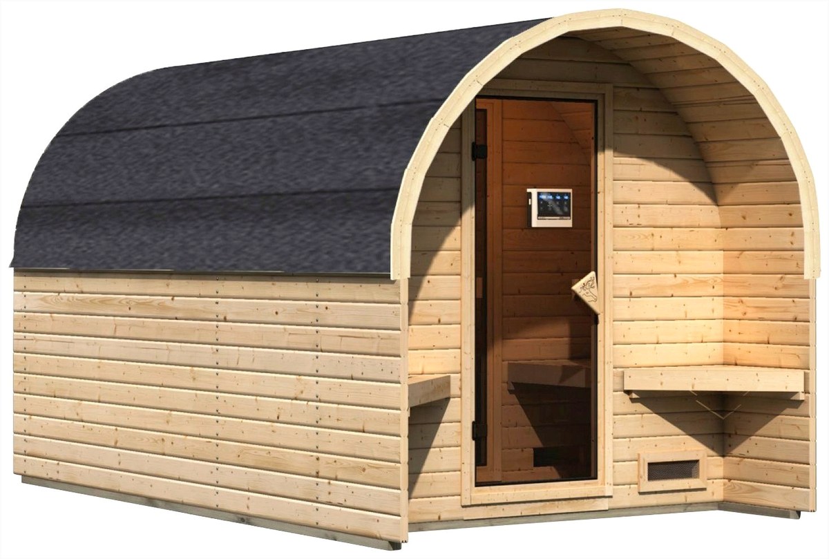 Karibu Karibu Fass-Sauna: Wellness-Oase in den eigenen vi – Außenansicht