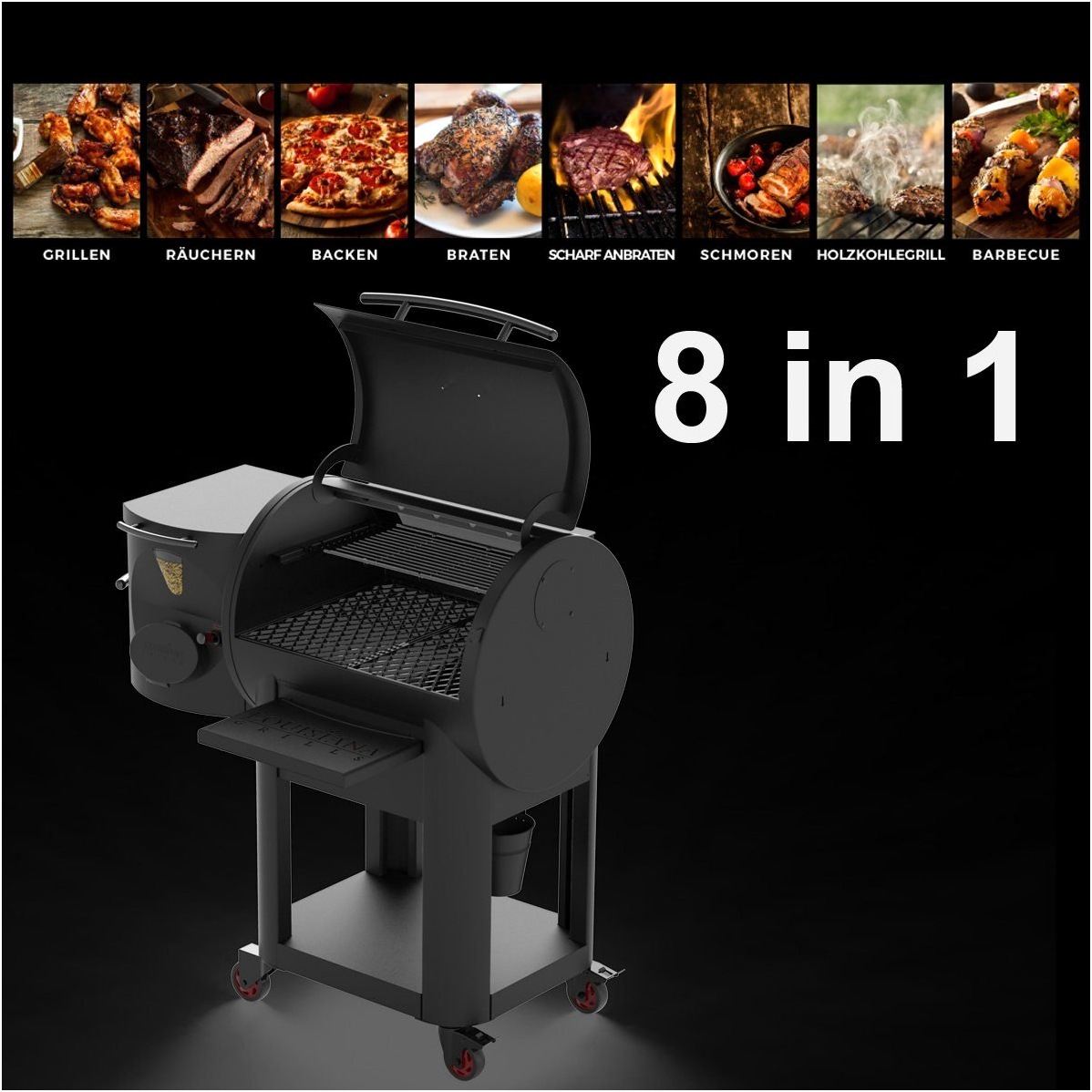 louisi-na-grills-bbq-smoker-97407187-seitenansicht LOUISIÀNA Grills LOUISIÀNA Grills LG 800 FP BLACK LABEL Pelletgrill – Seitenansicht